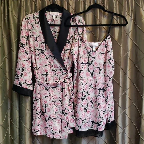 EUC Oscar de la Renta Pink Label Matching Floral Peignoir Set Intimates Sleepwear